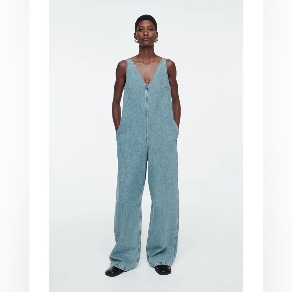 COS Light Blue Denim V-Neck Wide-Leg Jumpsuit